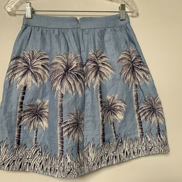 J Crew A Line Linen Lined Baby Blue Palm Tropical - Picture 3 of 8